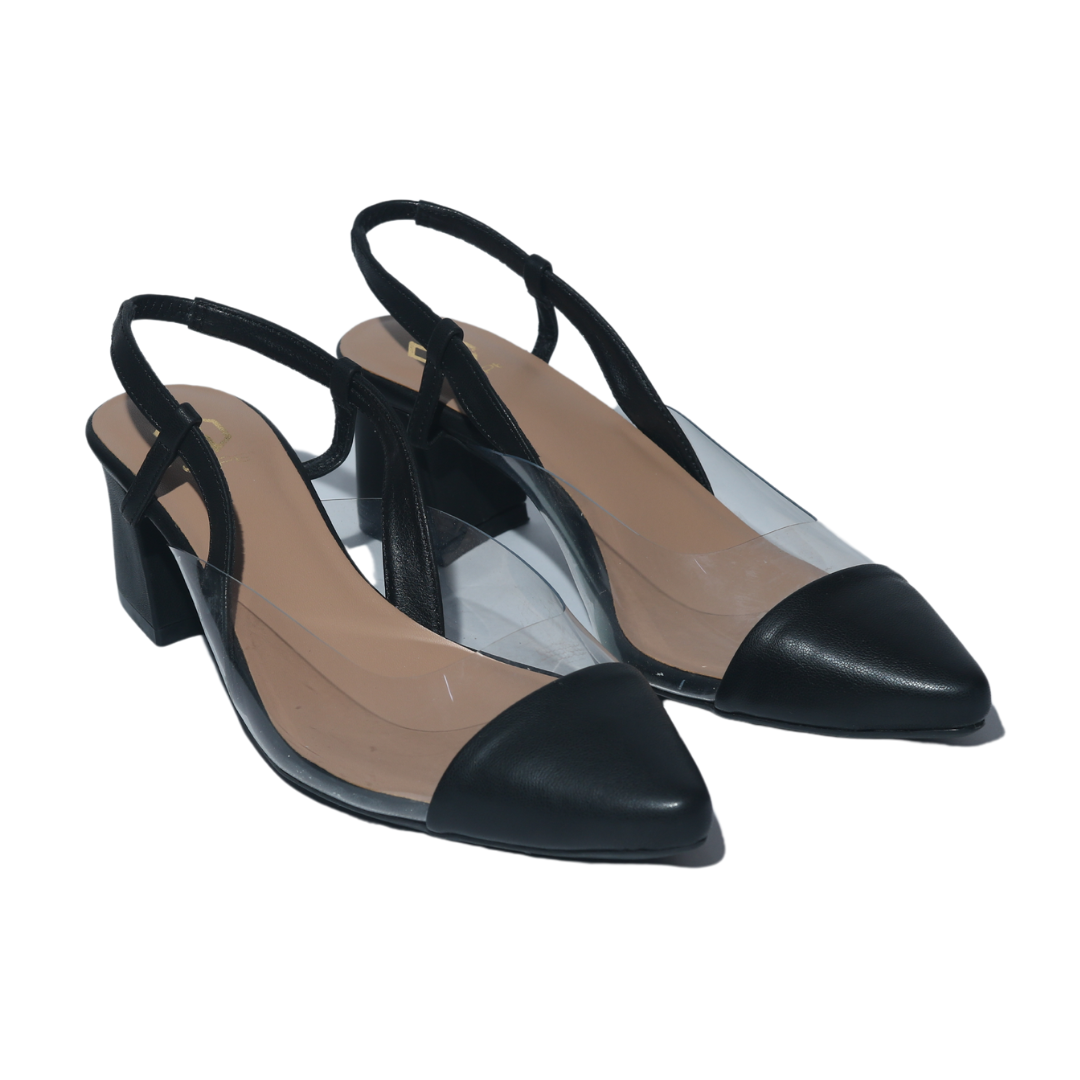 Black Transparent Slingback Block Heel