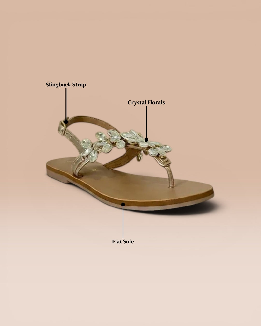 Gold Stone-Embellished T-Strap Flats