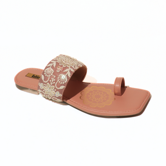Women Pink Embroidered One Toe Flats