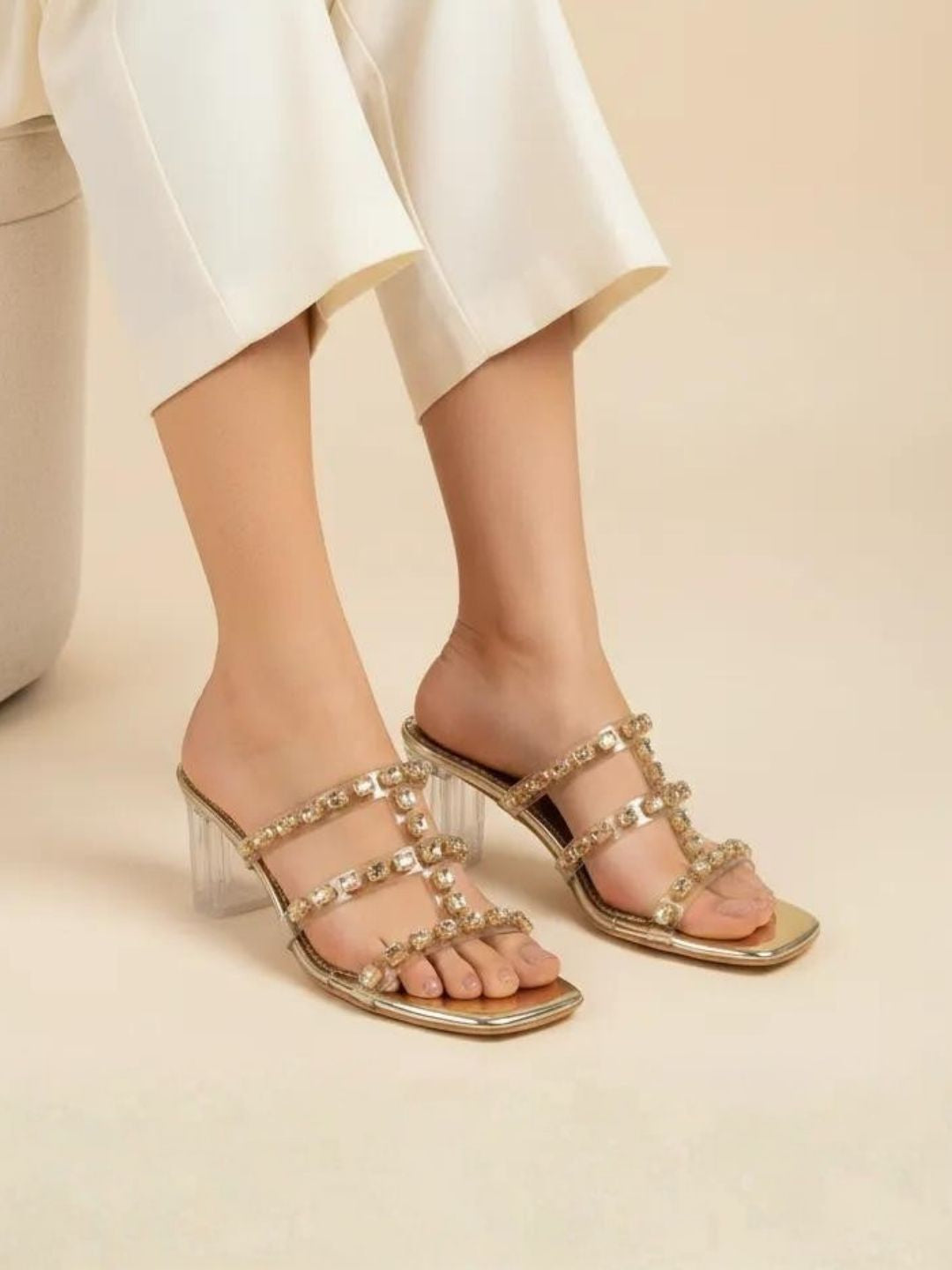 Gold crystal embellished Heels