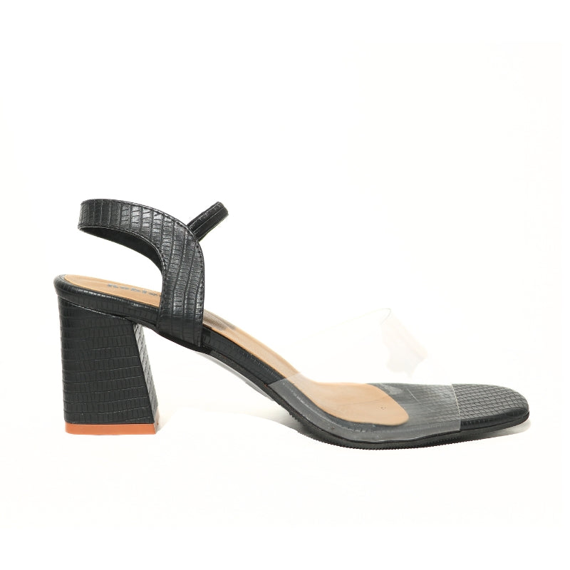 Black Block Heels with Transparent Strap
