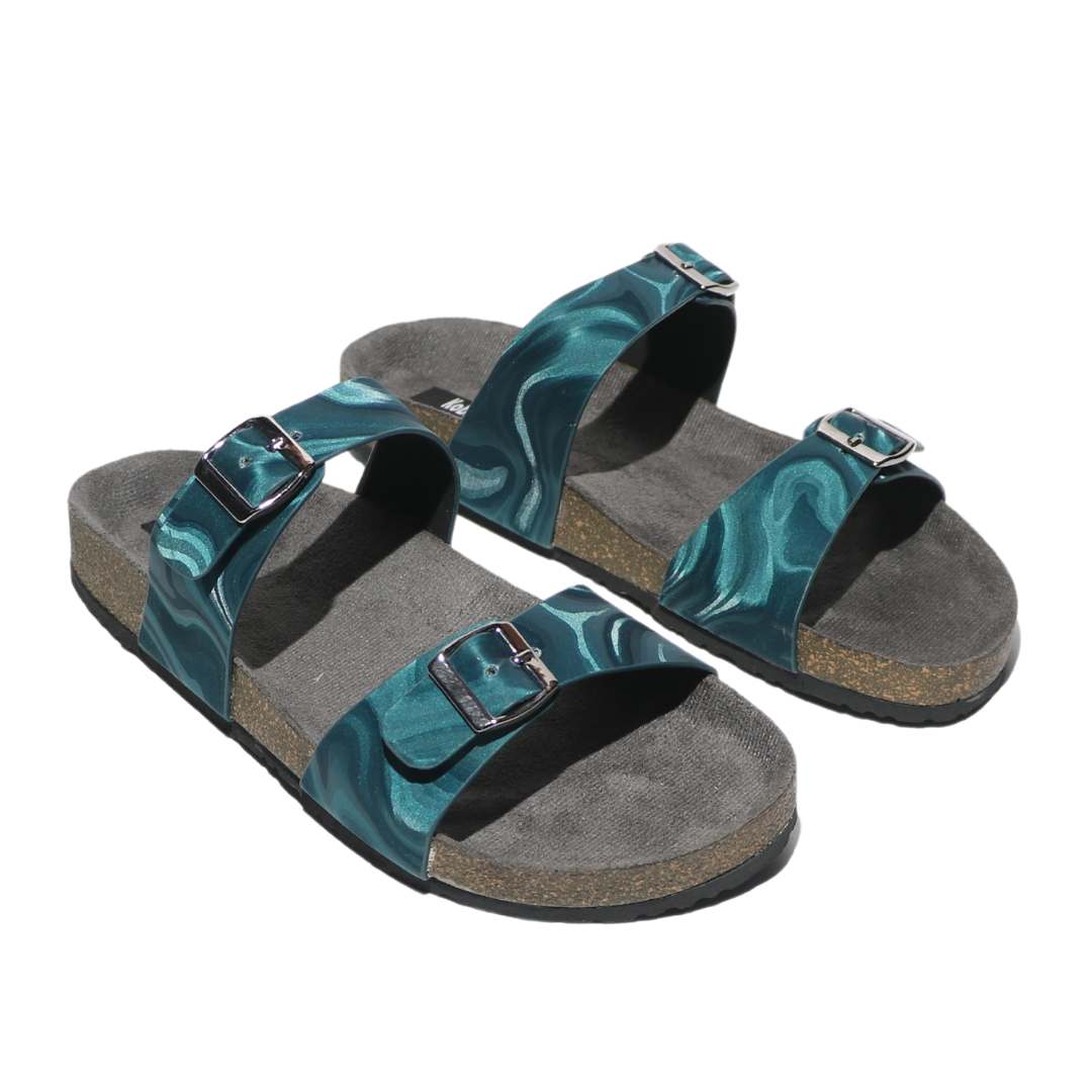 Blue Chrome Strap Slides