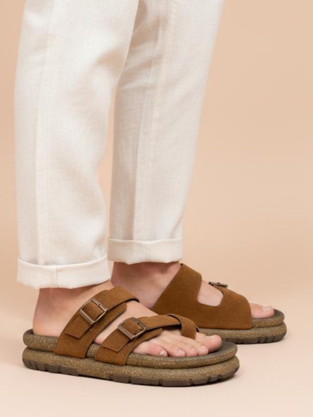 Tan One Toe Two Strap Comfort Sandals