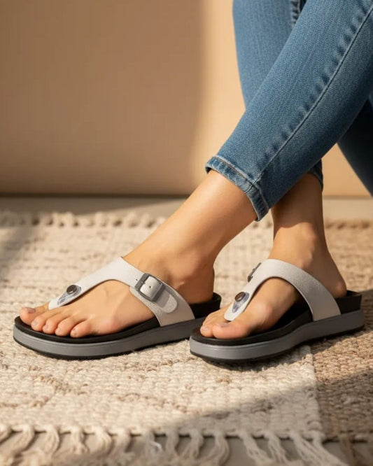 Grey T-strap Sandals