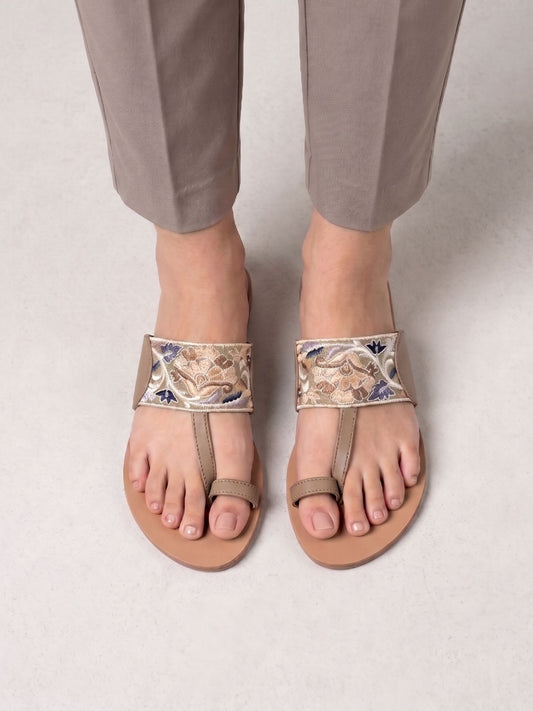Beige Toe Loop Flats