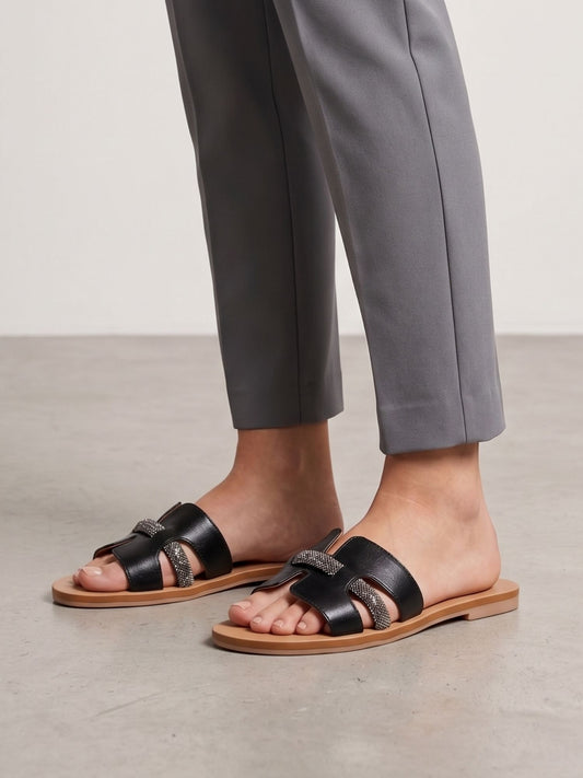 Black Open-Toe Flats