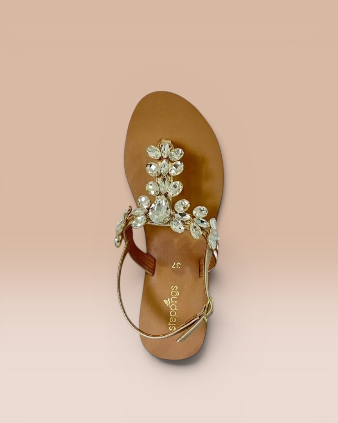 Gold Stone-Embellished T-Strap Flats