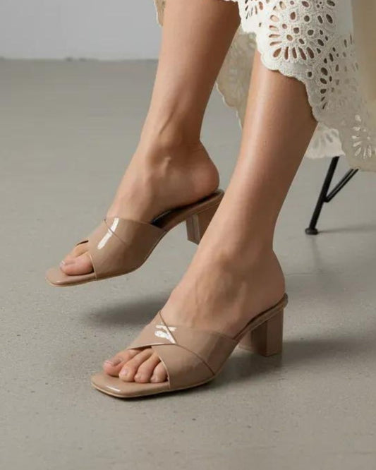 Nude Slip-On Block Heels