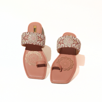 Women Pink Embroidered One Toe Flats