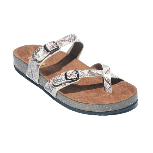 Beige Double Cross Strap Slides