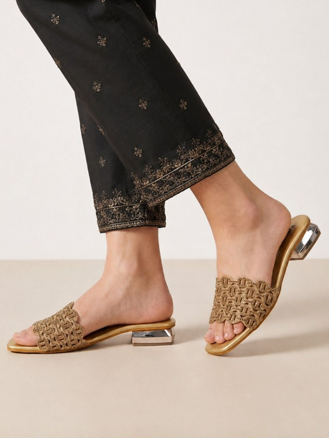 Gold Low Block heel