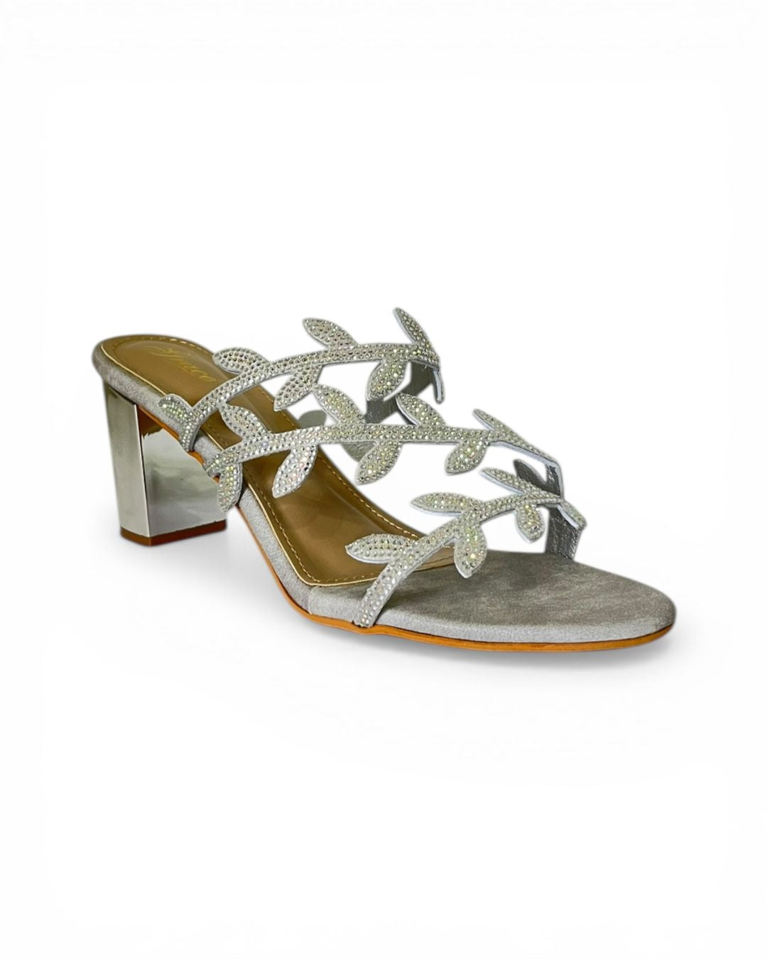 Silver Embellished Block Heels