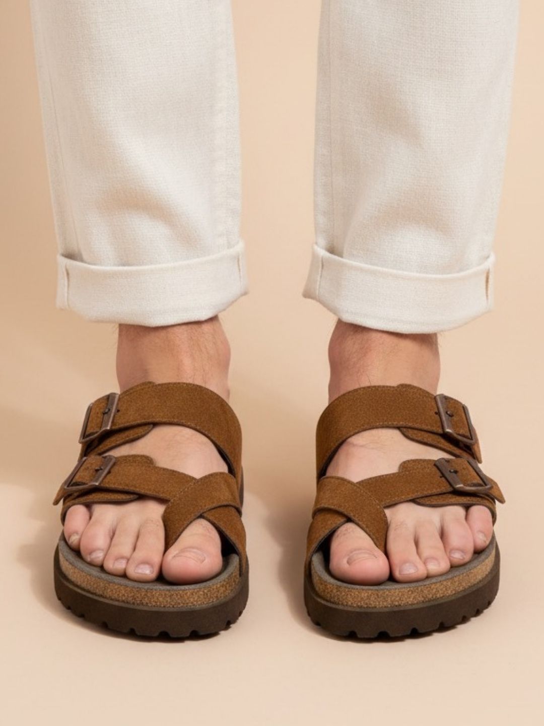 Tan One Toe Two Strap Comfort Sandals