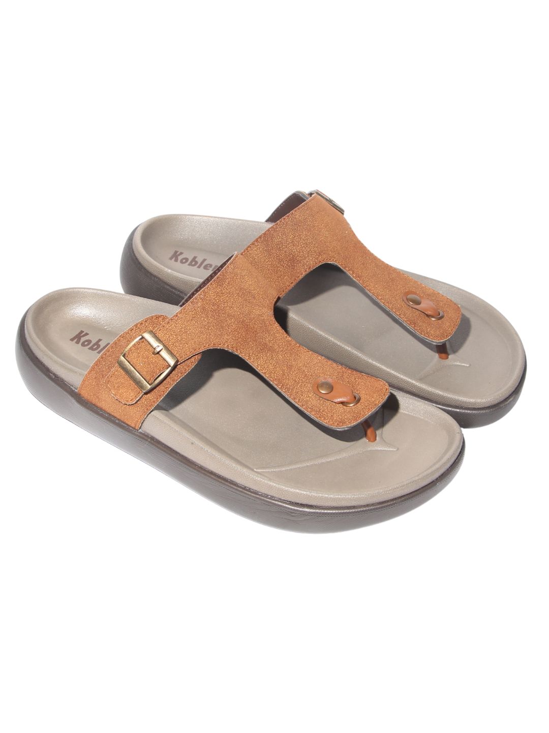 Men's Tan T-Strap Sandals