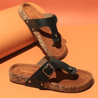 T-Strap Comfort Sandals in Black