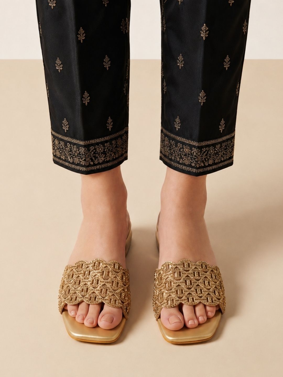Gold Low Block heel