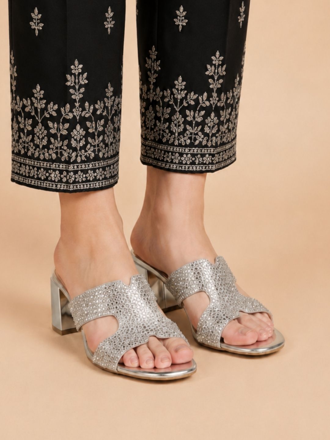 Silver Block heel