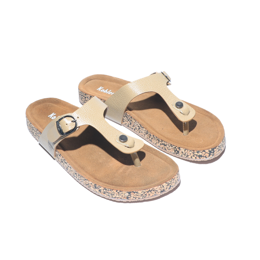 Light Gold T Strap Slides