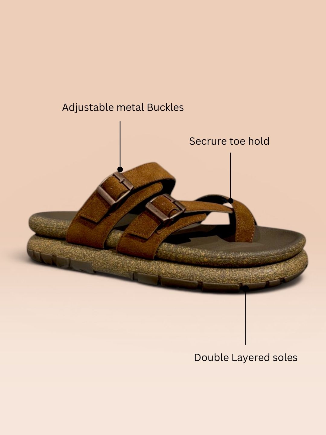 Tan One Toe Two Strap Comfort Sandals
