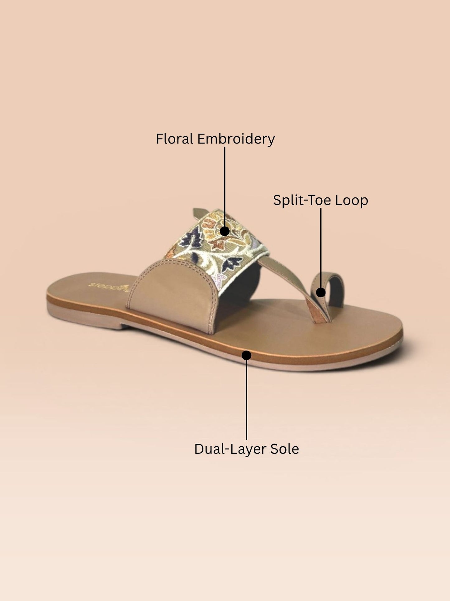 Beige Toe Loop Flats
