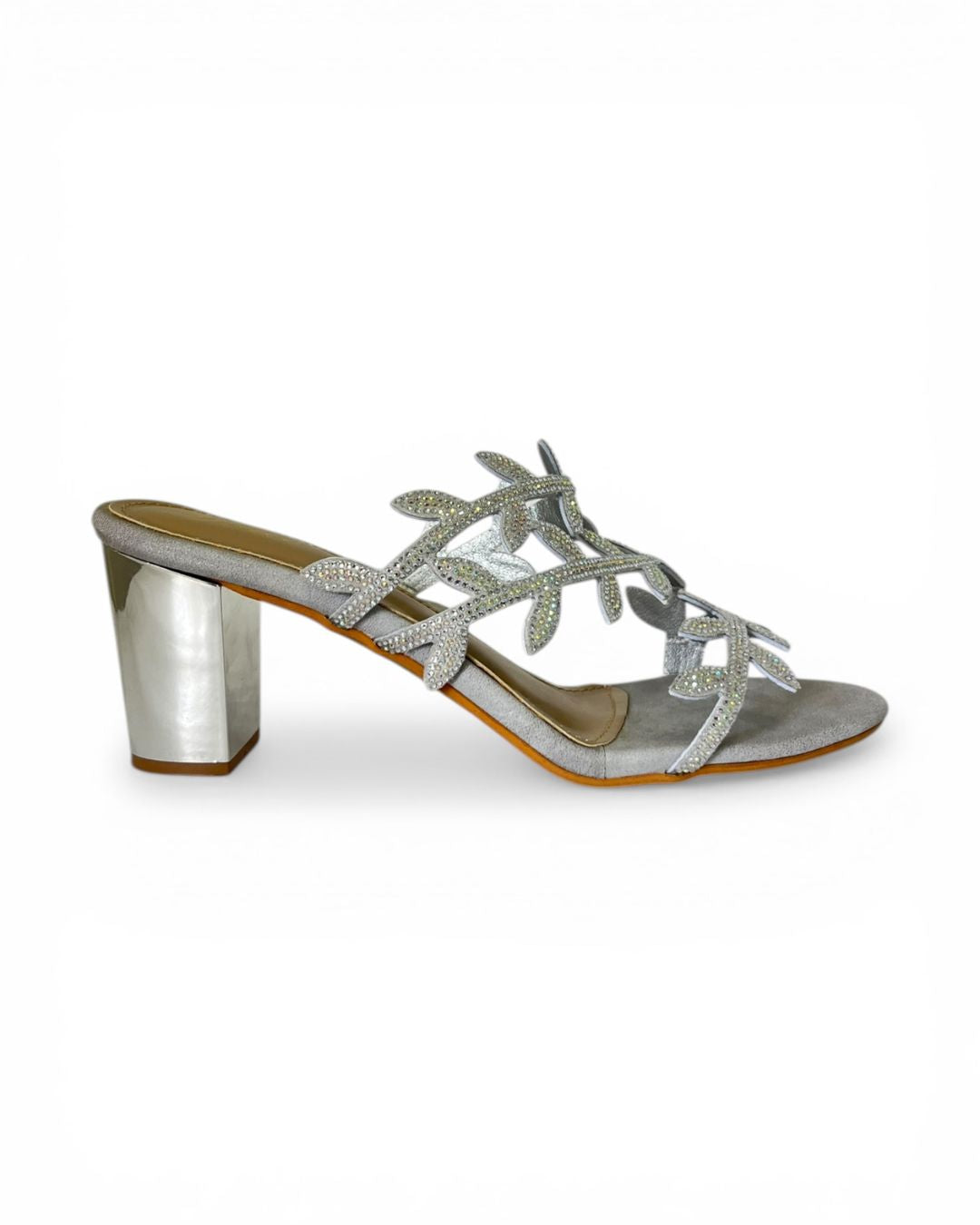 Silver Embellished Block Heels