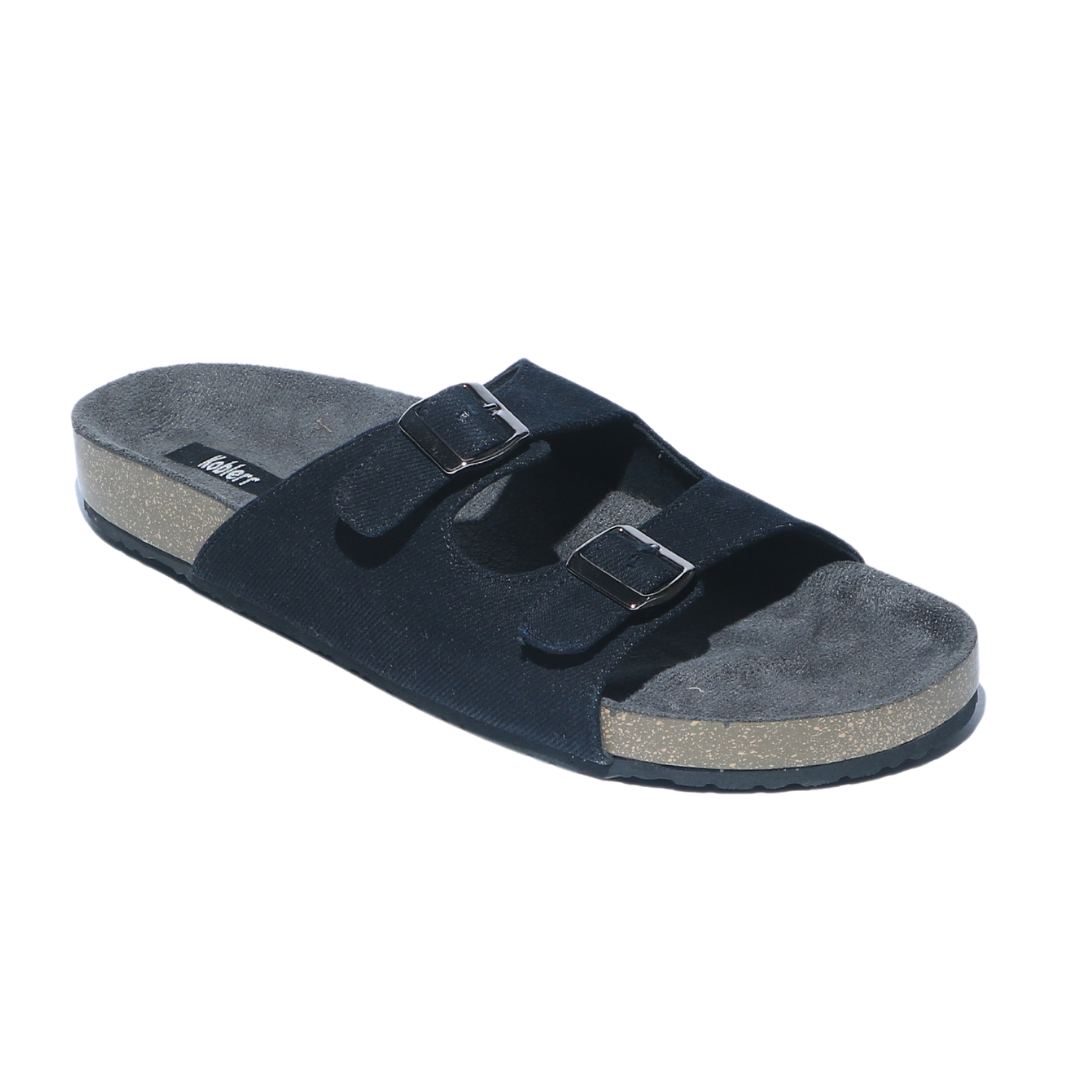 Black Double Strap Slides