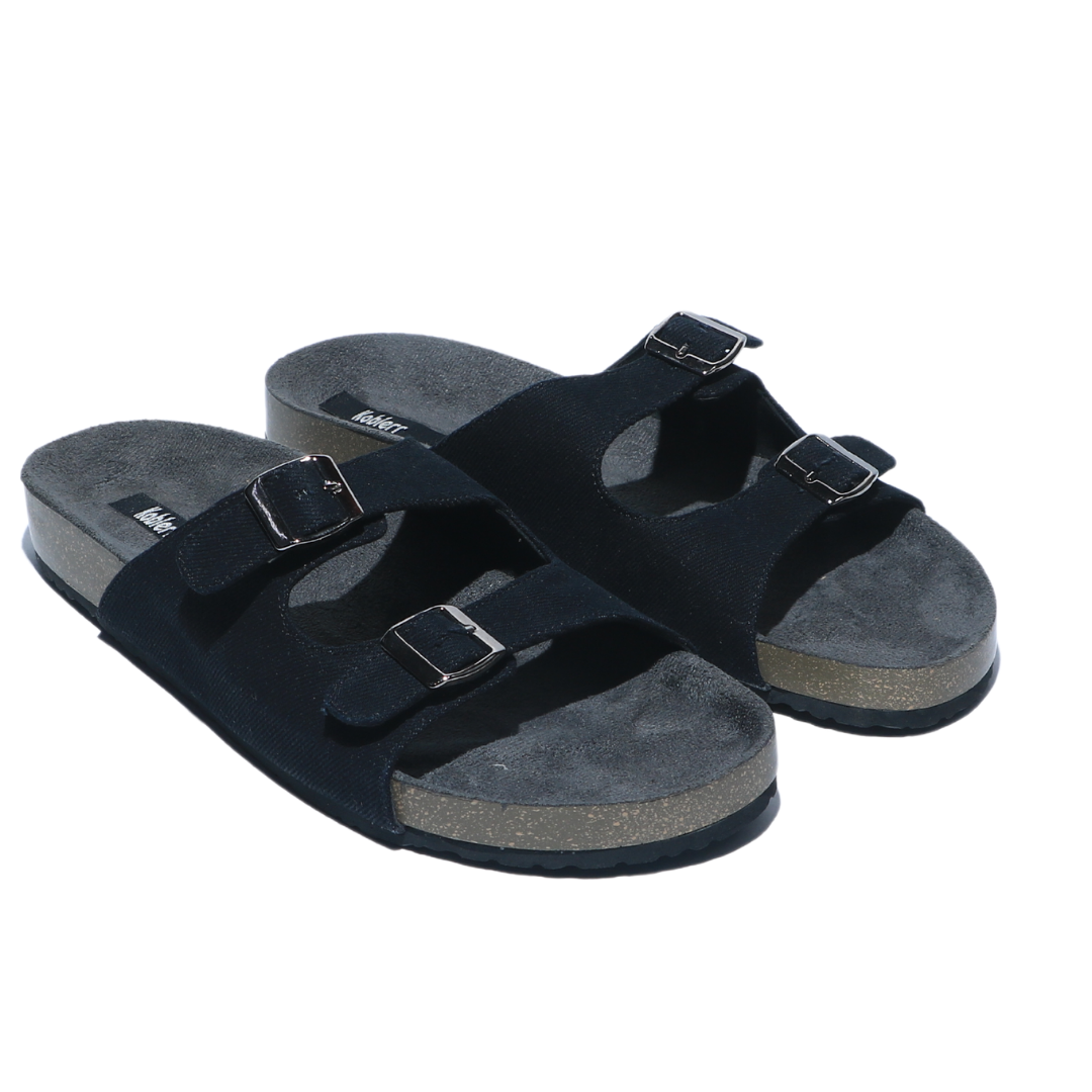 Black Double Strap Slides