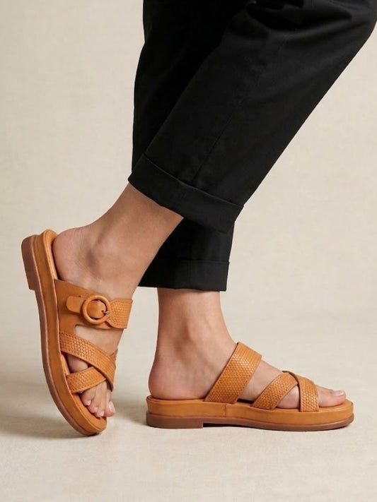 Beige Double Buckle Comfy Sandals