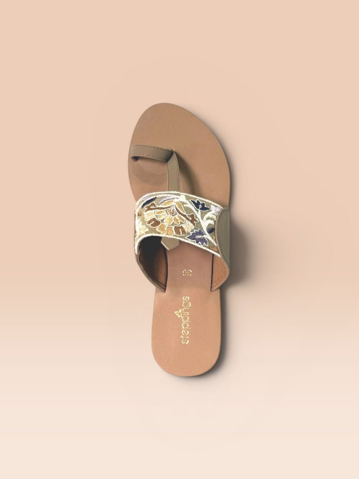Beige Toe Loop Flats