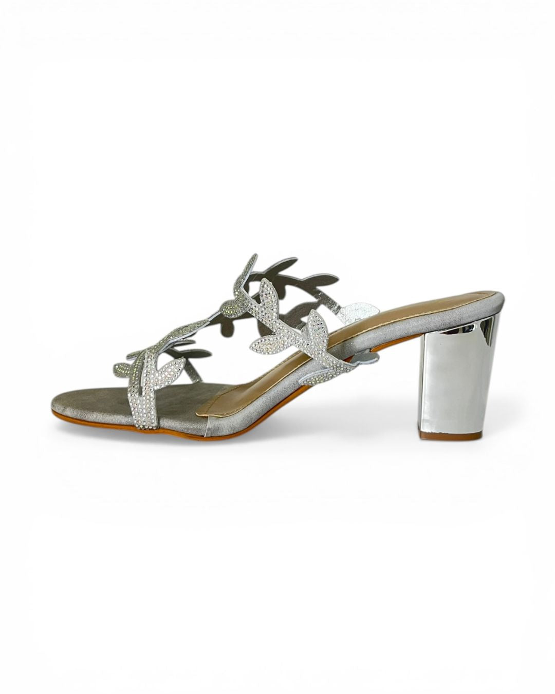 Silver Embellished Block Heels