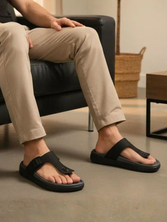 Men's Black T-Strap Sandals