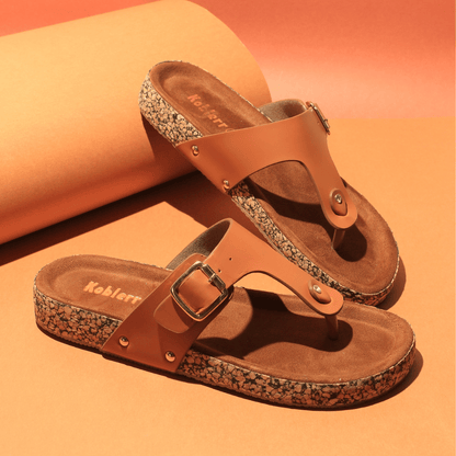 T-Strap Comfort Sandals in Tan