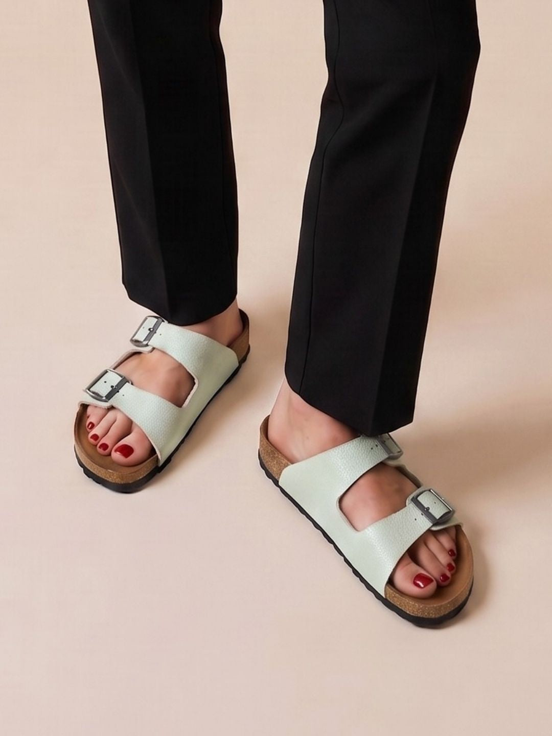 Green Double buckle Sandals