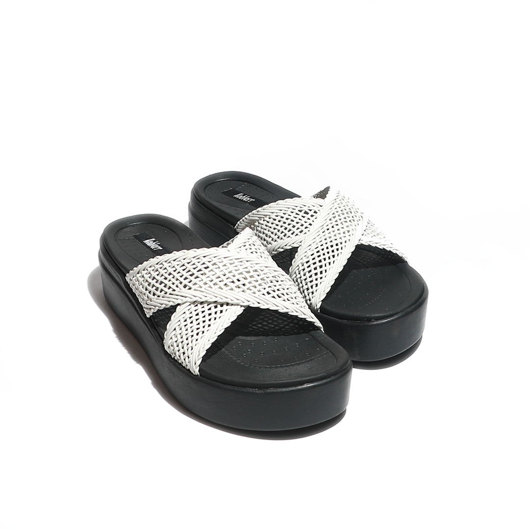 White Patterned Cross Strap Platform