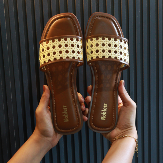 Brown weave Strap Flats