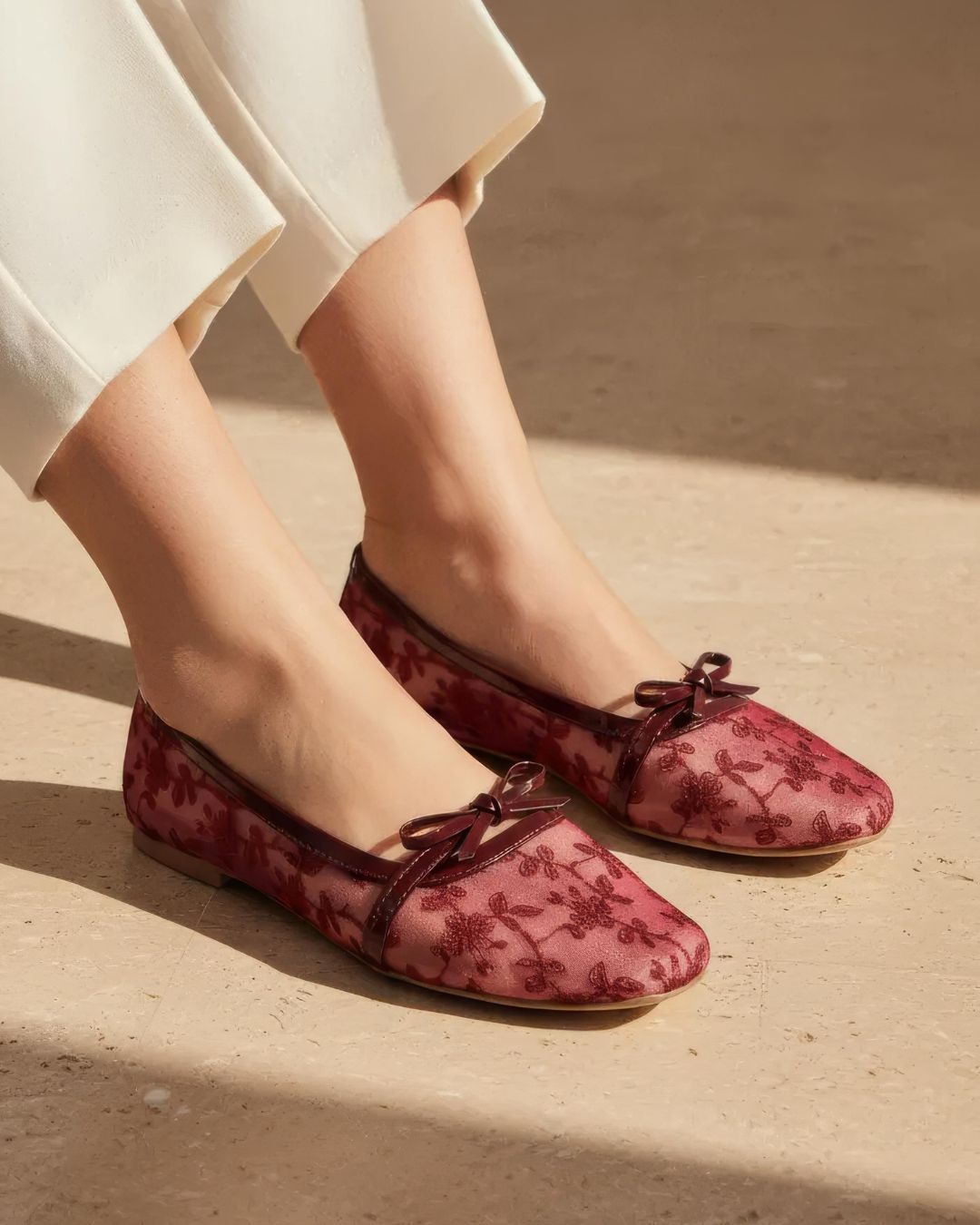 Floral Mesh Ballet in Maroon