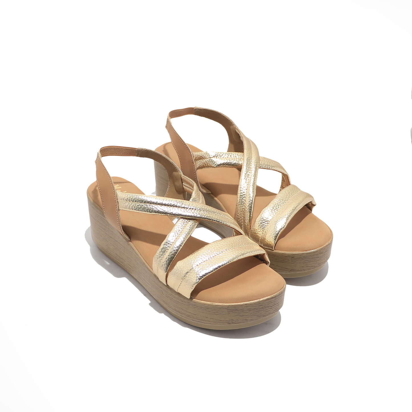 Gold Dual Cross Strap Wedges