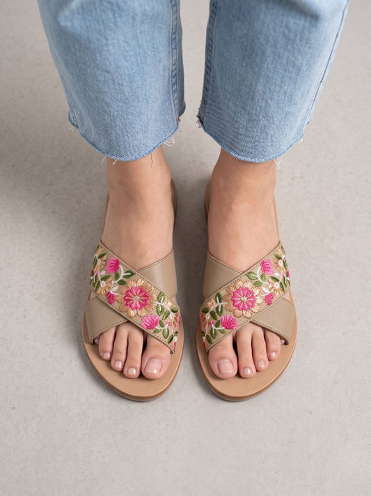 Tan Embroidered Flats