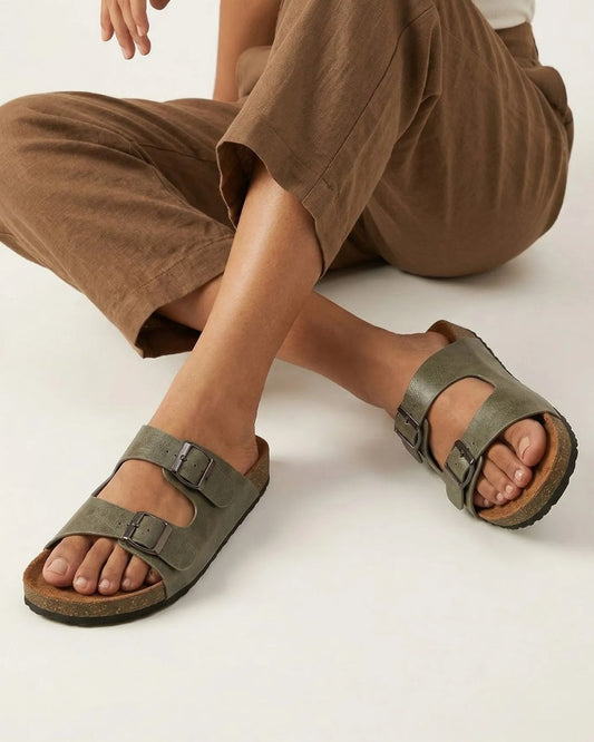 Green Double Strap Casual Sandals