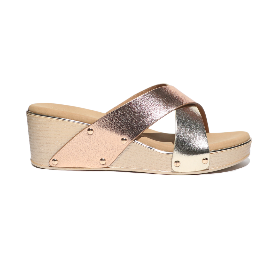 Gold Cross Strap Wedges