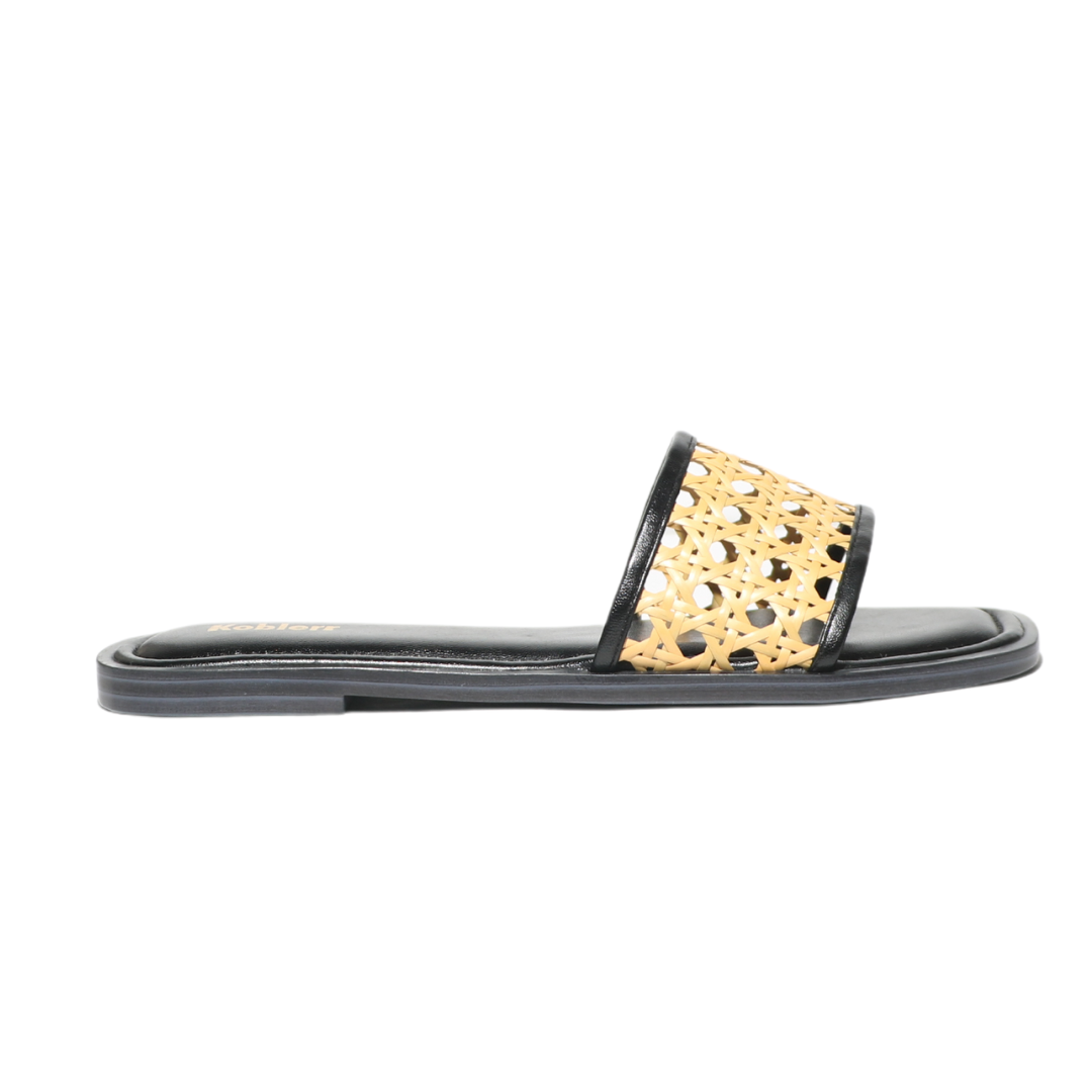 Black weave Strap Flats