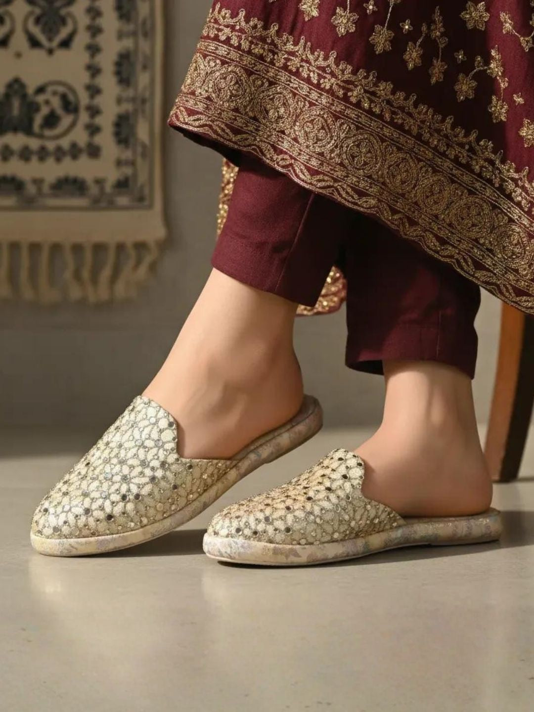 Gold Ethnic Mules