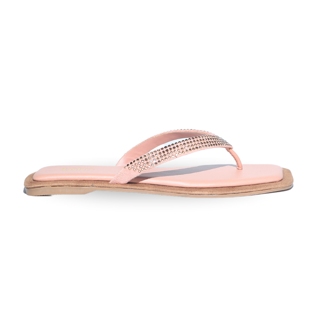 Peach Glitter V-Strap Sandals