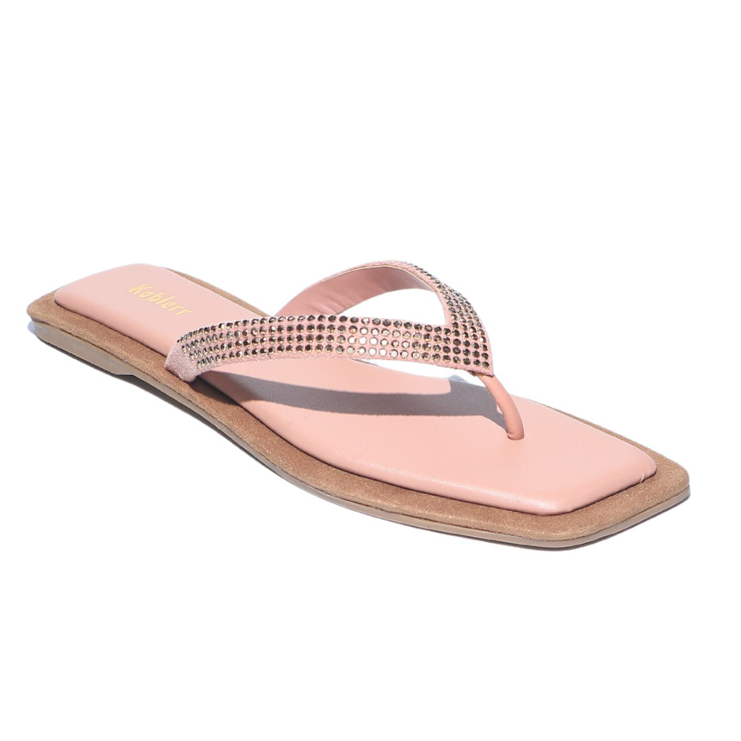 Peach Glitter V-Strap Sandals