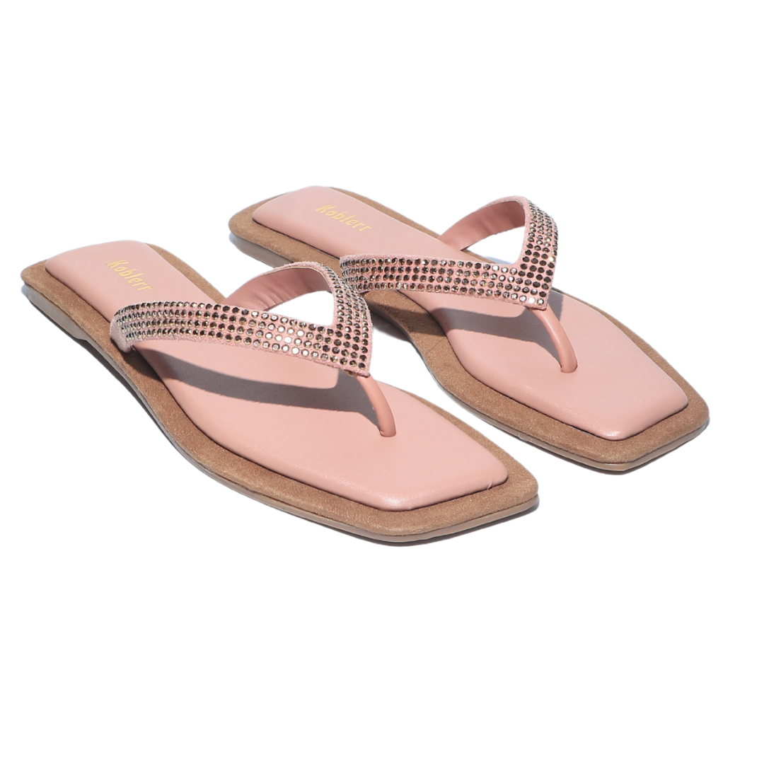 Peach Glitter V-Strap Sandals