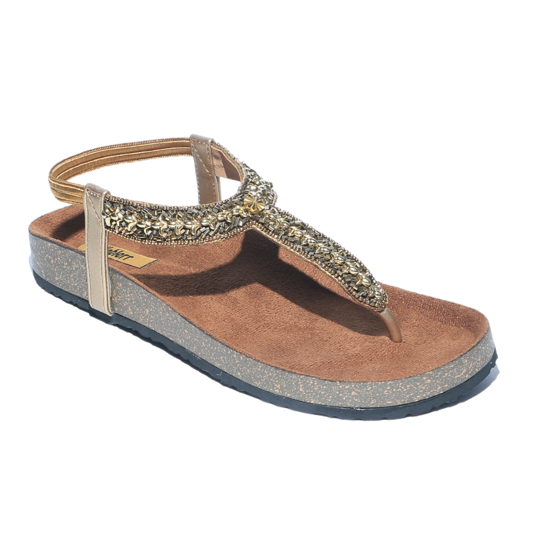 Gold Bead T-Strap Sandals