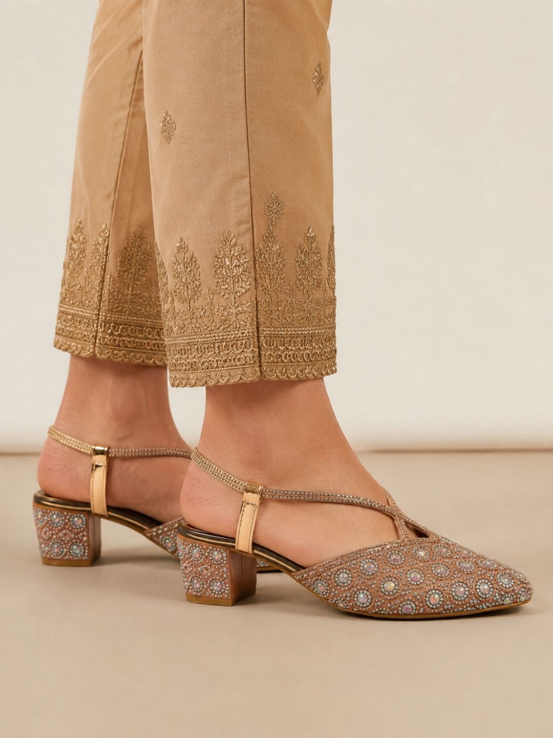 Rose Gold Cross strap block heel