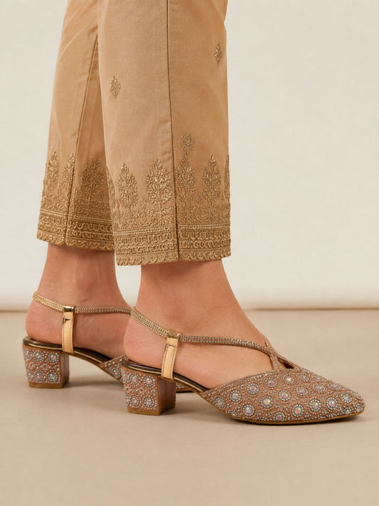 Rose Gold Cross strap block heel