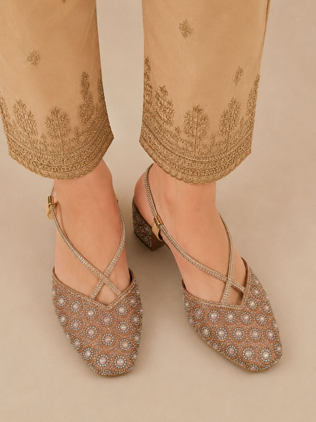 Rose Gold Cross strap block heel