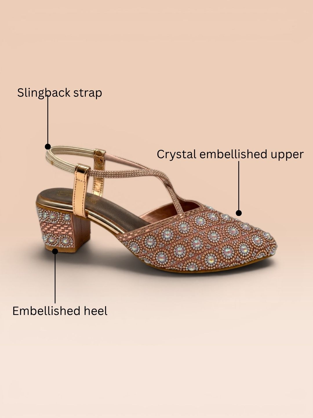Rose Gold Cross strap block heel